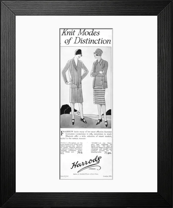 Framed Print : Advert for fashion Knits of Distinction from Harrods, London Framed Print : Advert for fashion Knits of Distinction from Harrods, London