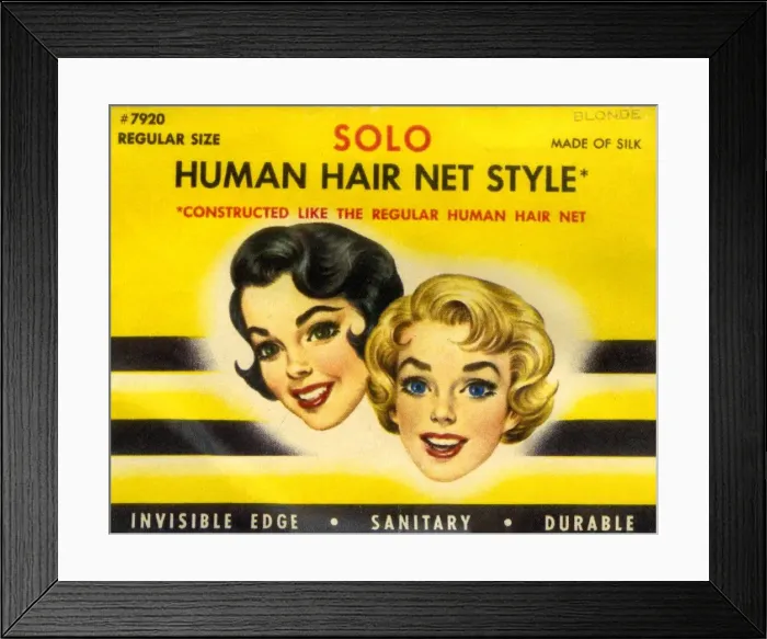 Framed Print : Vintage Hairnet Packaging - Solo Human Hair Net Style Framed Print : Vintage Hairnet Packaging - Solo Human Hair Net Style