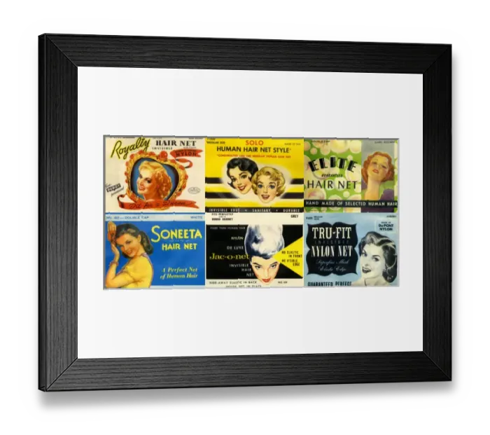 Framed Print : Vintage Hairnet Packaging - Composite Framed Print : Vintage Hairnet Packaging - Composite