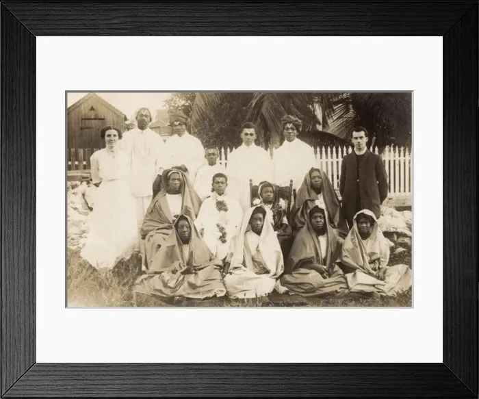 Framed Print : Clergyman and wife with African group Framed Print : Clergyman and wife with African group