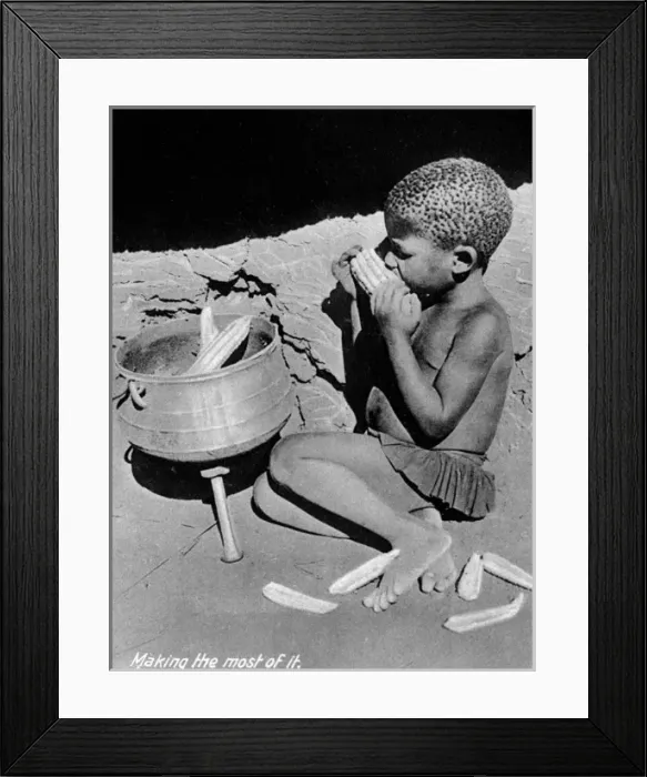 Framed Print : Native African Matabele boy eating Framed Print : Native African Matabele boy eating