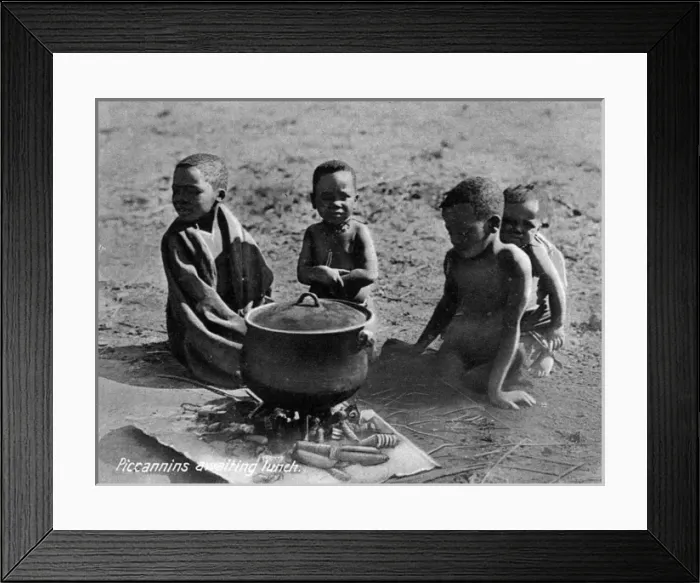 Framed Print : Native African Matabele boys with cooking pot Framed Print : Native African Matabele boys with cooking pot