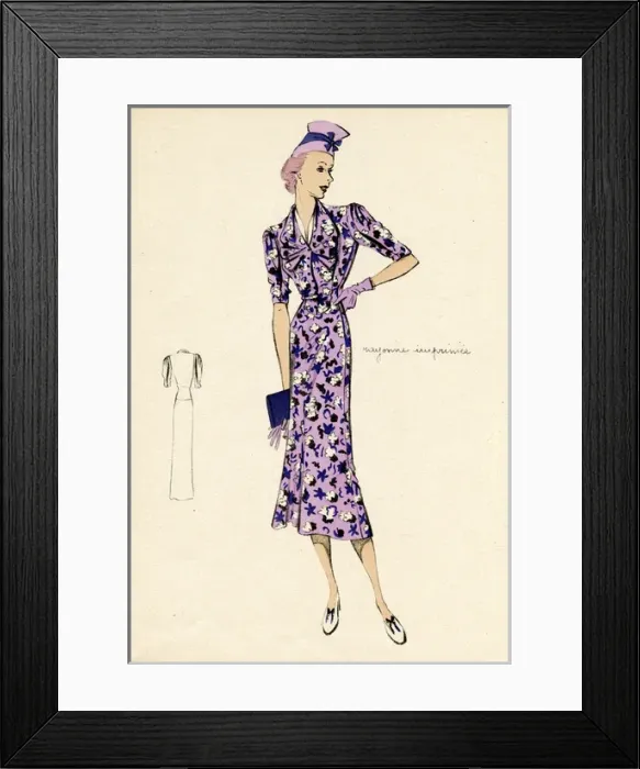 Framed Print : Woman wearing floral patterned dress 1938 Framed Print : Woman wearing floral patterned dress 1938
