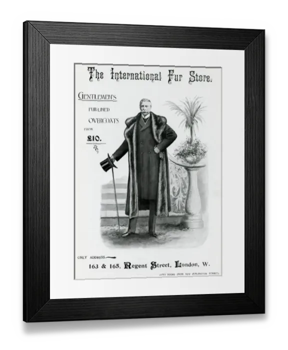Framed Print : Advert for International Fur Store mens coats 1898 Framed Print : Advert for International Fur Store mens coats 1898