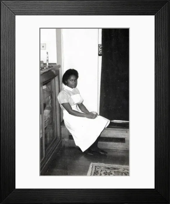 Framed Print : Black student nurse sitting on the step inside Womans Hospi Framed Print : Black student nurse sitting on the step inside Womans Hospi