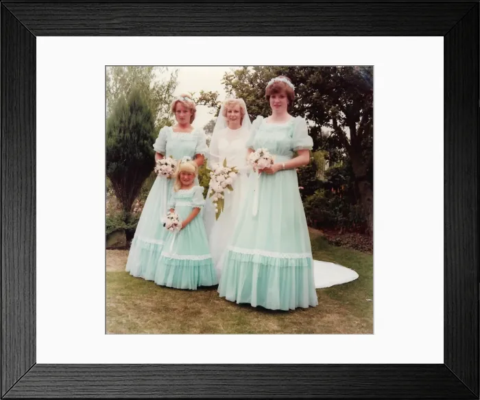 Framed Print : English bride, brides maid and flower girl in the garden Framed Print : English bride, brides maid and flower girl in the garden