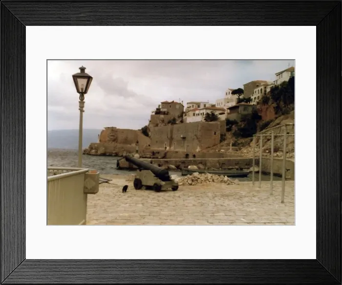 Framed Print : A Cannon by the harbour on a Greek Island Framed Print : A Cannon by the harbour on a Greek Island
