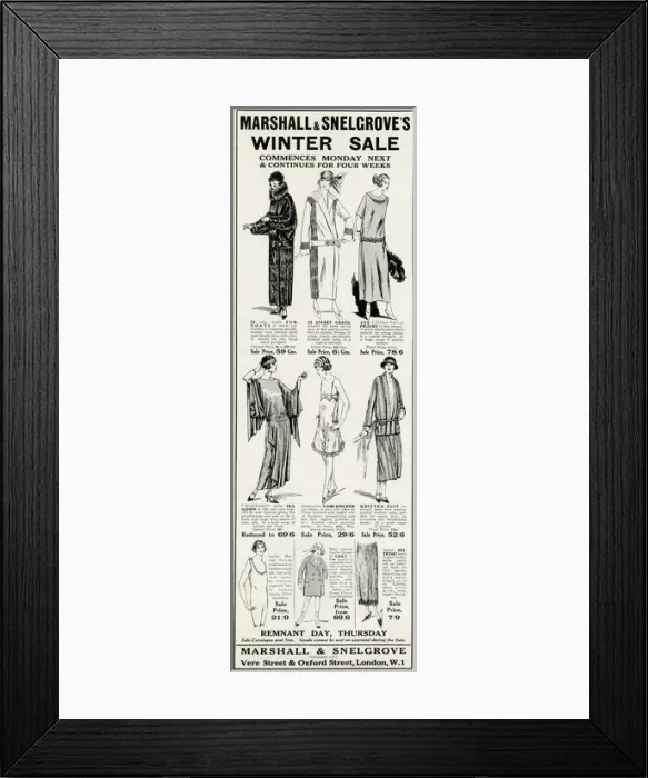 Framed Print : Advert for Marshall & Snelgrove womens clothing 1923 Framed Print : Advert for Marshall & Snelgrove womens clothing 1923