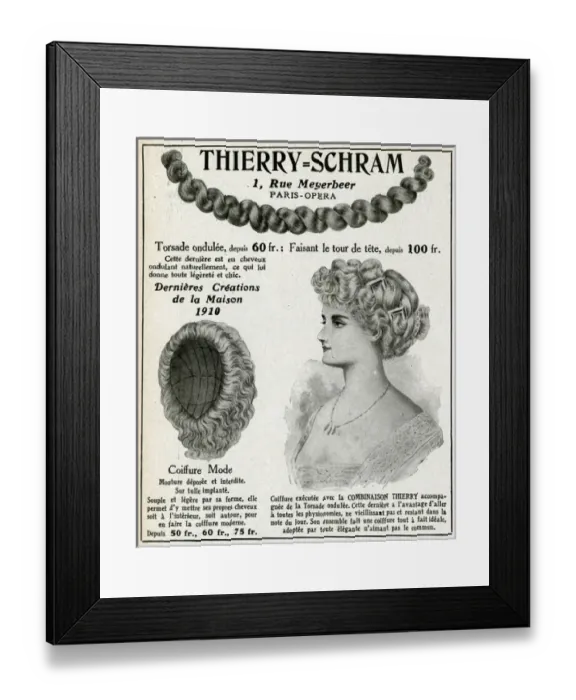 Framed Print : Advert for Thierry Schram, hairpiece 1910 Framed Print : Advert for Thierry Schram, hairpiece 1910