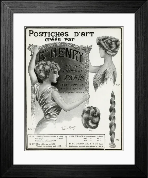 Framed Print : Advert for B Henry hairpieces 1910 Framed Print : Advert for B Henry hairpieces 1910