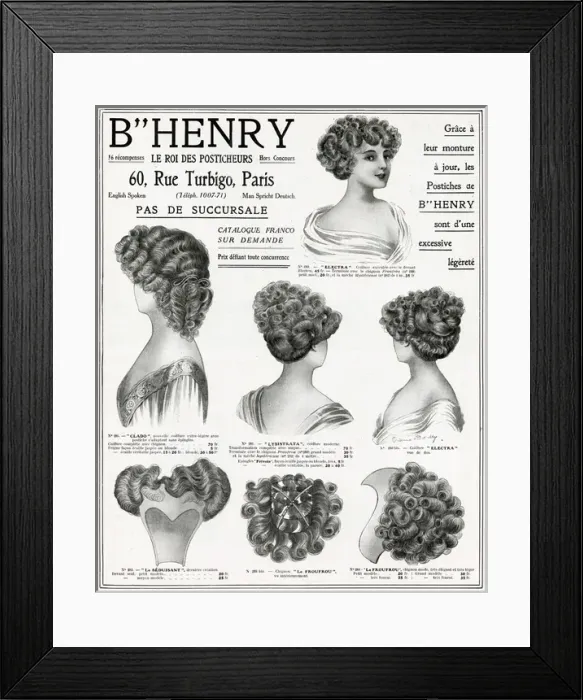 Framed Print : Advert for B Henry hairpieces 1910 Framed Print : Advert for B Henry hairpieces 1910