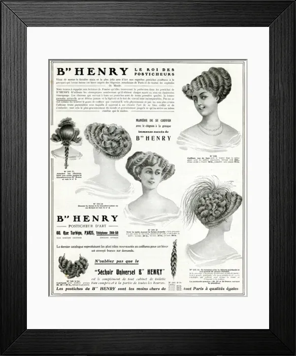 Framed Print : Advert for B Henry hairpieces 1908 Framed Print : Advert for B Henry hairpieces 1908