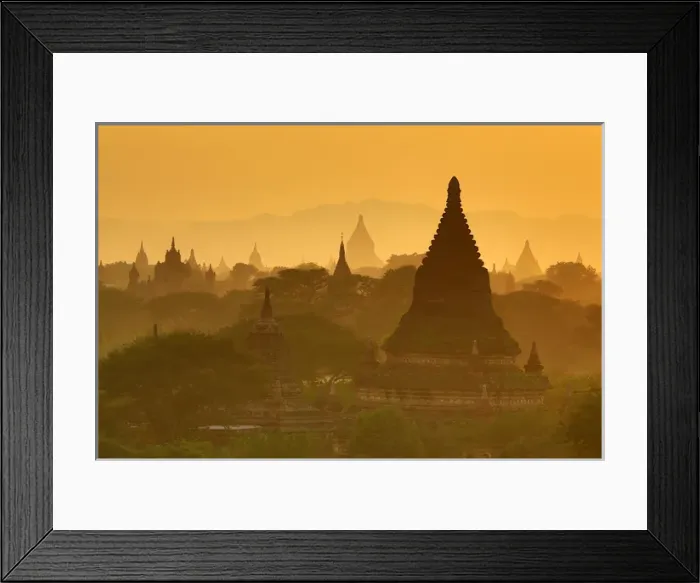 Framed Print : Temples and pagodas at sunset, Plain of Bagan, Myanmar Framed Print : Temples and pagodas at sunset, Plain of Bagan, Myanmar