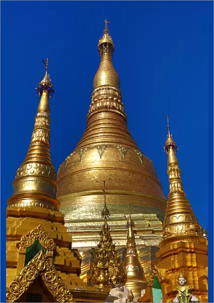 Gold stupa and spires, Shwedagon Pagoda, Yangon, Myanmar