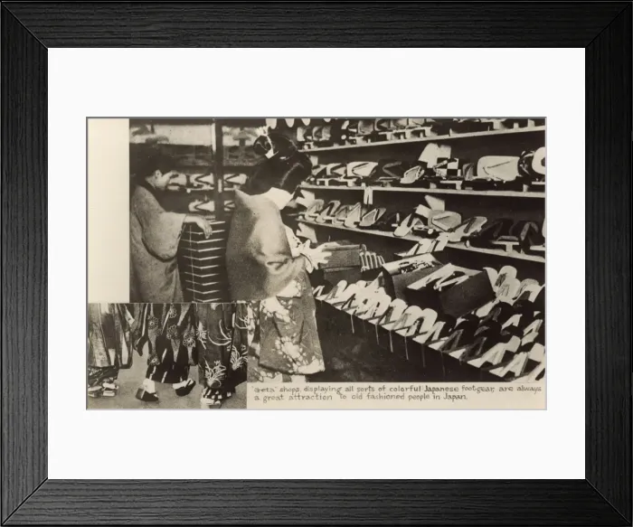 Framed Print : Japanese Geta shops, selling traditional colourful footwear