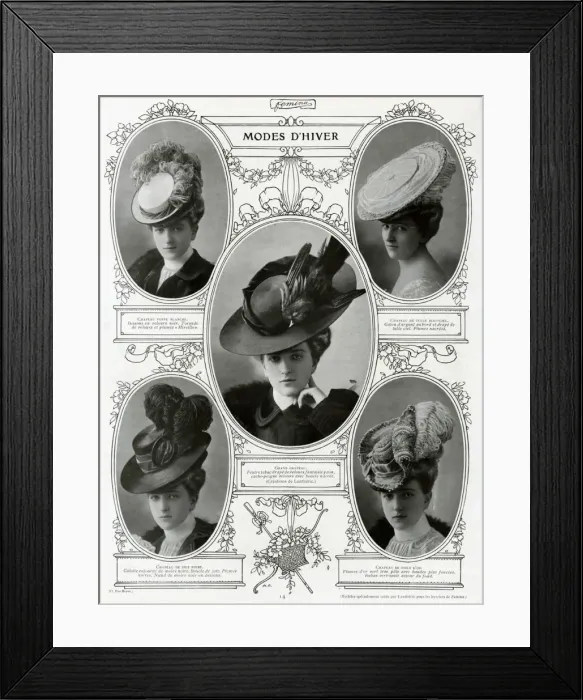 Framed Print : French woman wearing cartwheel hats 1906 Framed Print : French woman wearing cartwheel hats 1906