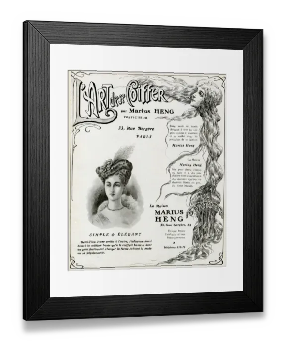 Framed Print : Advert for Marius Heng, hair and beauty 1905