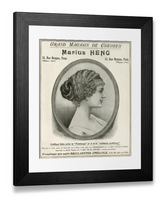 Framed Print : Advert for Marius Heng, hair and beauty 1912 Framed Print : Advert for Marius Heng, hair and beauty 1912
