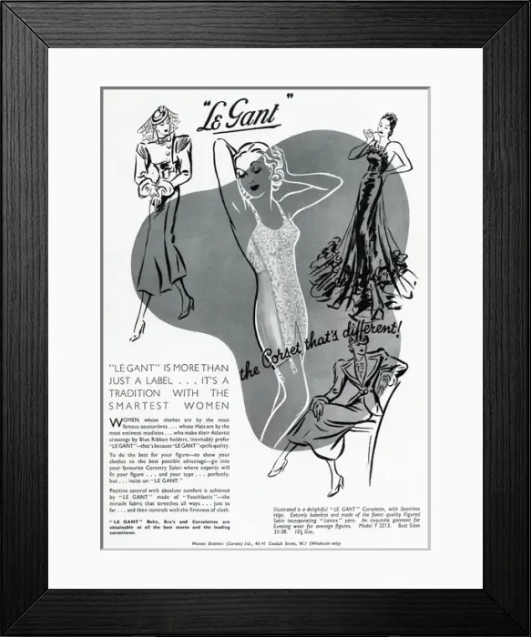 Framed Print : Advert for Le Gant corsets 1937 Framed Print : Advert for Le Gant corsets 1937