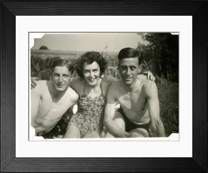 Framed Print : Three people relaxing, Lessingen, Germany, WW2 Framed Print : Three people relaxing, Lessingen, Germany, WW2