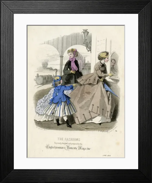 Framed Print : Costume plate, women buying railway tickets Framed Print : Costume plate, women buying railway tickets