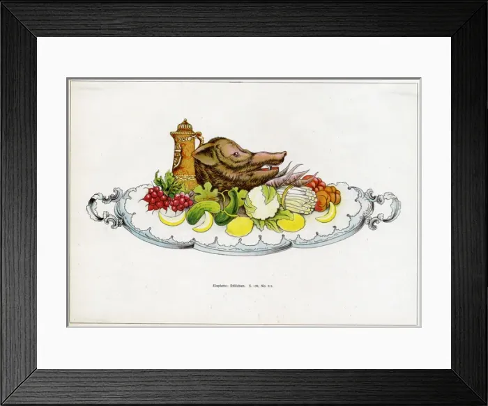 Framed Print : Table display -- boars head with vegetables Framed Print : Table display -- boars head with vegetables