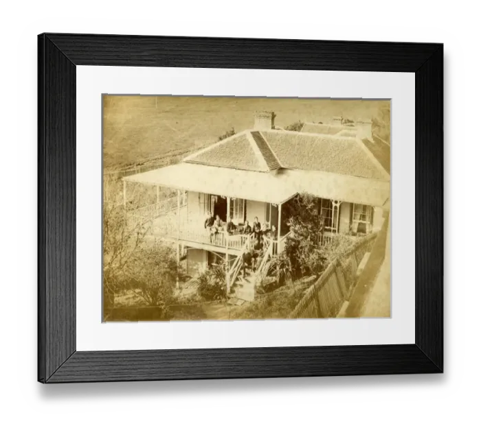 Framed Print : Aerial photograph of house with group of people Framed Print : Aerial photograph of house with group of people