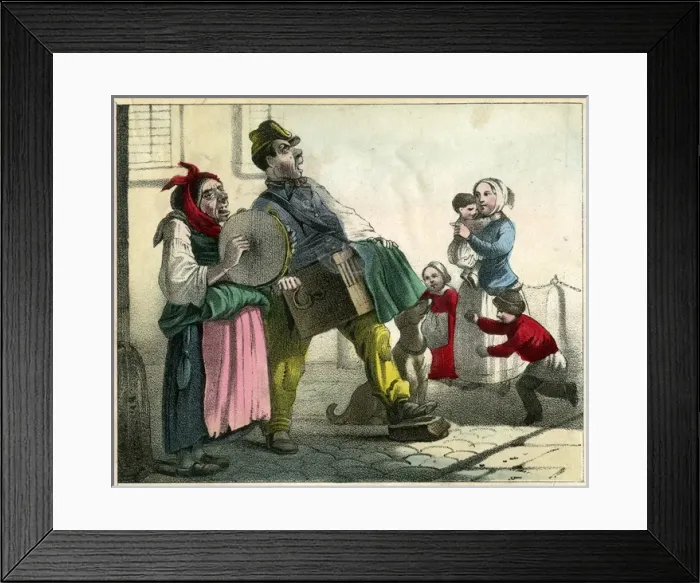 Framed Print : Hurdy Gurdy man and woman performing in street Framed Print : Hurdy Gurdy man and woman performing in street