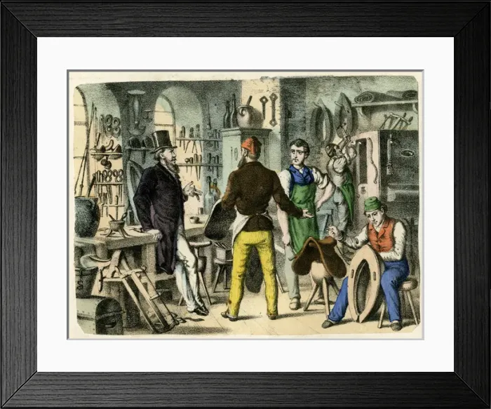 Framed Print : Scene in a saddlery workshop Framed Print : Scene in a saddlery workshop
