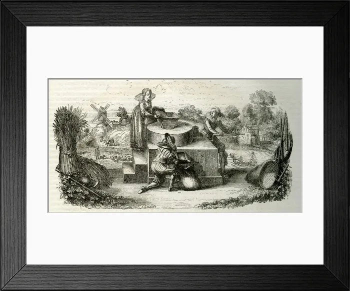 Framed Print : People operating a hand mill Framed Print : People operating a hand mill
