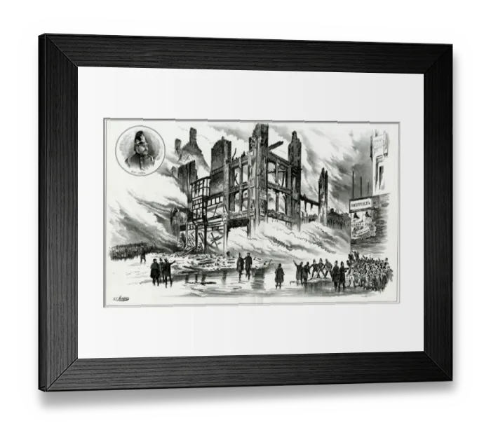 Framed Print : Firefighters at a fire in Fore Street, Birmingham Framed Print : Firefighters at a fire in Fore Street, Birmingham
