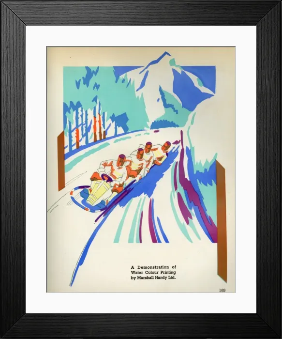 Framed Print : Bob Sleigh scene in Art Deco style Framed Print : Bob Sleigh scene in Art Deco style