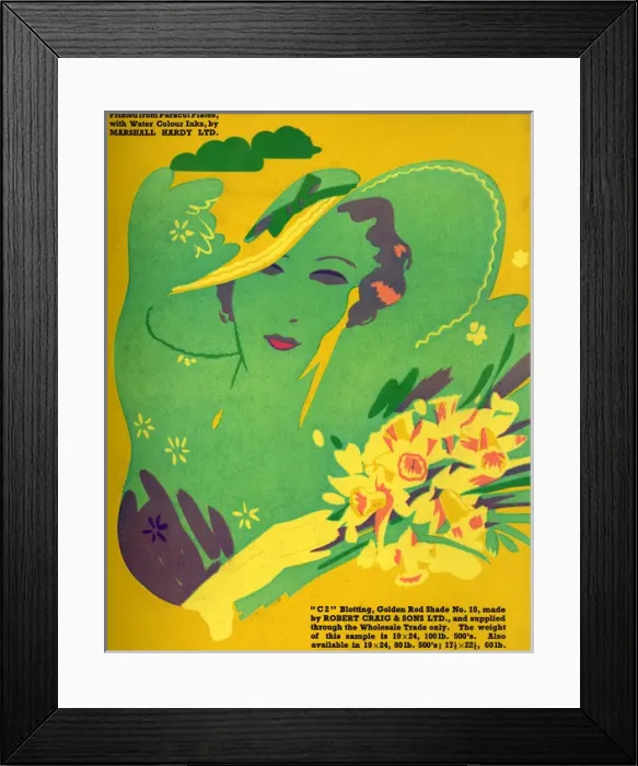 Framed Print : Woman with daffodils in Art Deco style Framed Print : Woman with daffodils in Art Deco style