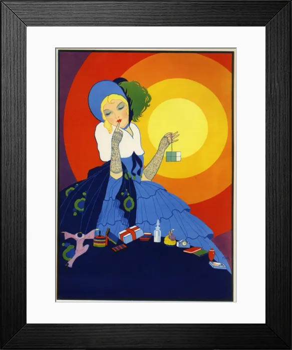 Framed Print : Woman with many presents, in Art Deco style Framed Print : Woman with many presents, in Art Deco style