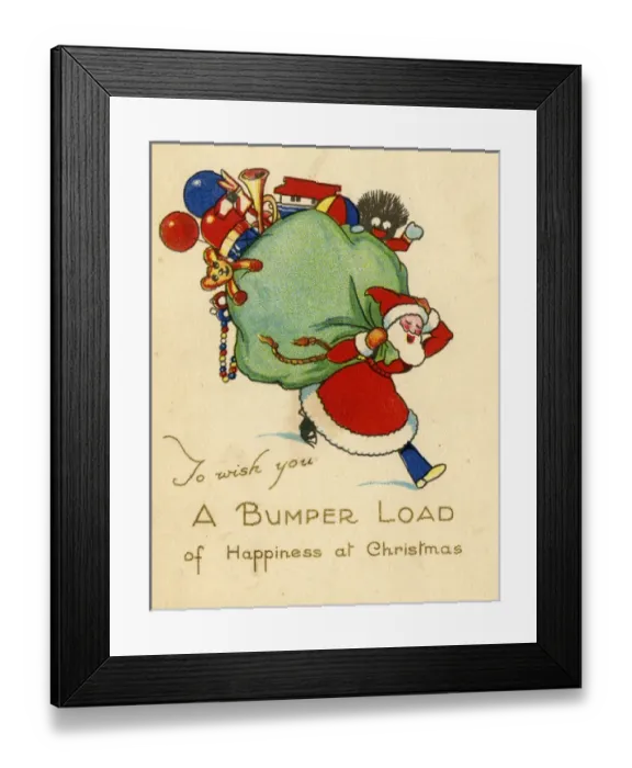 Framed Print : Christmas Card - Santa carrying sack of toys Framed Print : Christmas Card - Santa carrying sack of toys