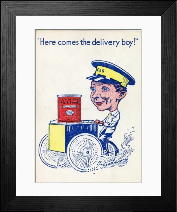 Framed Print : Cow & Gate Snap - Here comes the delivery boy Framed Print : Cow & Gate Snap - Here comes the delivery boy