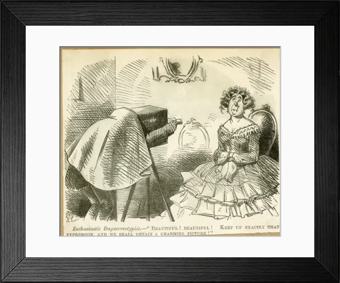 Framed Print : Cartoon, Dagurreotype photographer and client Framed Print : Cartoon, Dagurreotype photographer and client