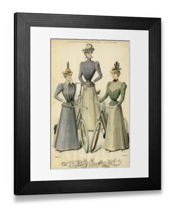 Framed Print : Three young women in cycling fashions Framed Print : Three young women in cycling fashions
