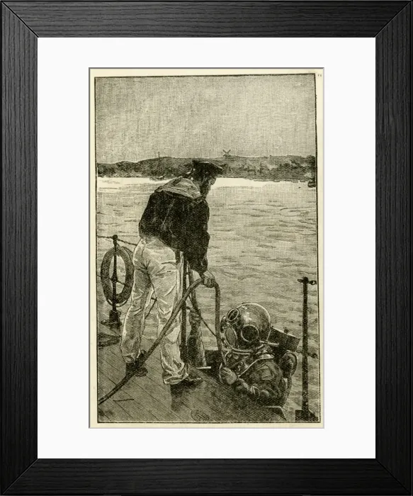 Framed Print : Deep sea diver going down into the water Framed Print : Deep sea diver going down into the water