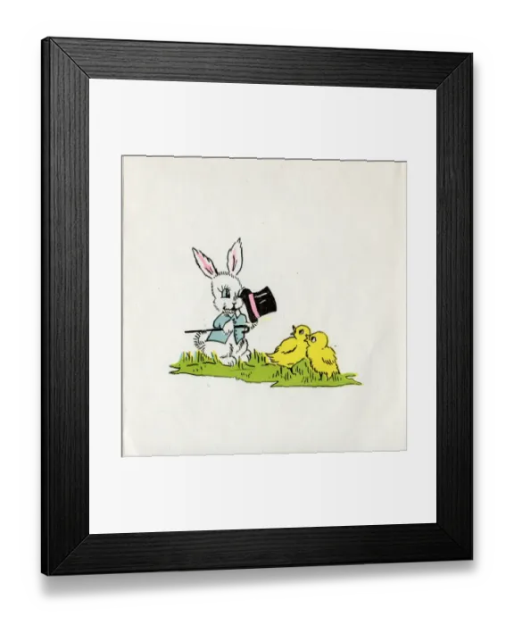 Framed Print : Easter Card -- white bunny and two yellow chicks Framed Print : Easter Card -- white bunny and two yellow chicks