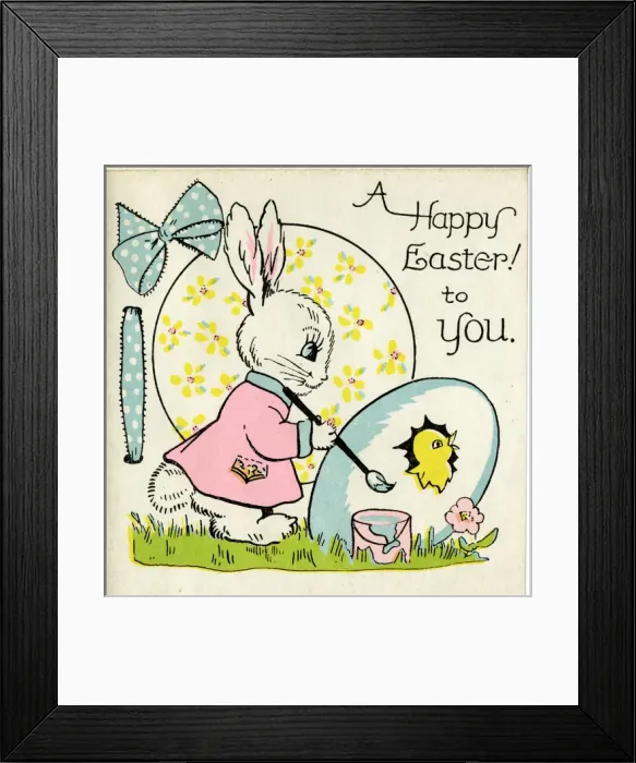 Framed Print : Easter card with white bunny and yellow chick Framed Print : Easter card with white bunny and yellow chick