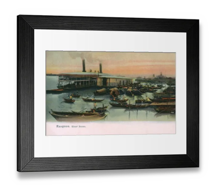 Framed Print : River scene with boats, Rangoon, Burma Framed Print : River scene with boats, Rangoon, Burma