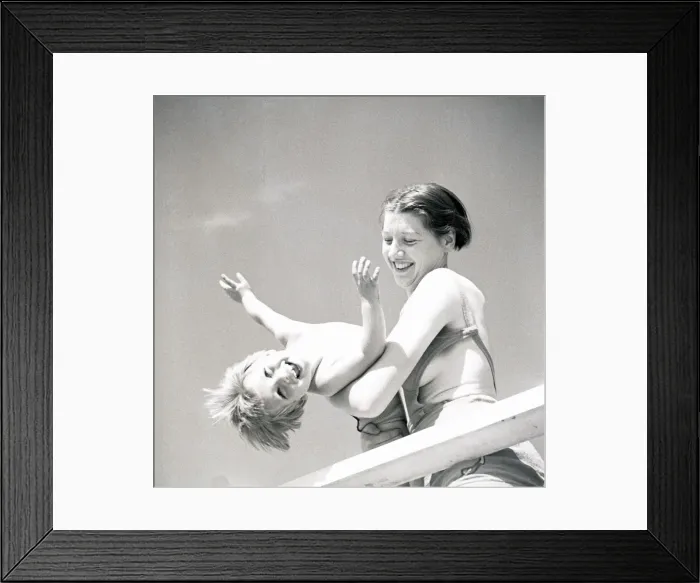 Framed Print : Mother and son on St Ives beach Framed Print : Mother and son on St Ives beach