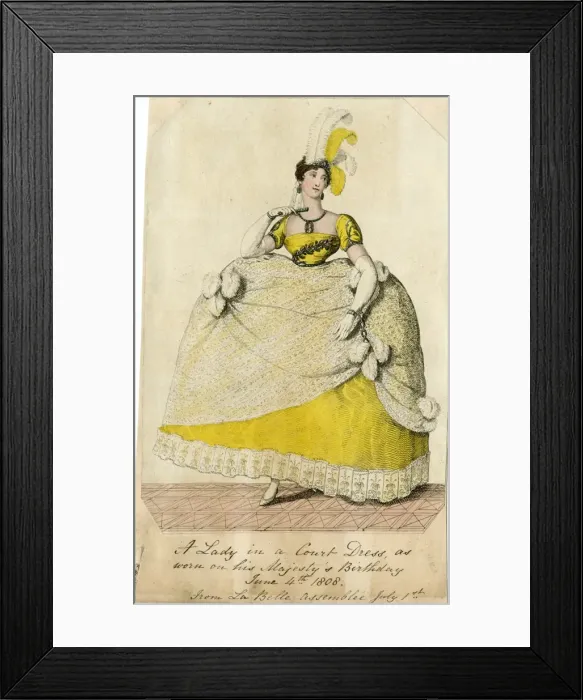 Framed Print : Lady in court dress worn on the Kings birthday Framed Print : Lady in court dress worn on the Kings birthday