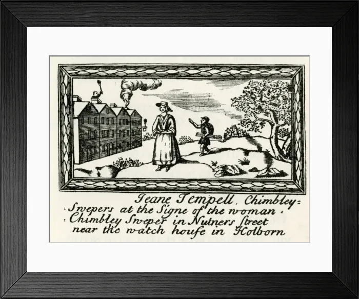 Framed Print : London Trade Card - Jeane Tempell, Chimney Sweep Framed Print : London Trade Card - Jeane Tempell, Chimney Sweep