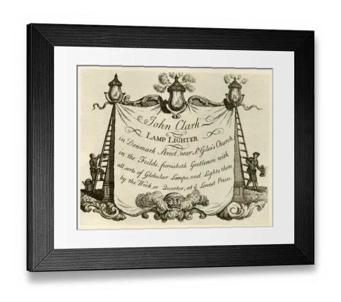Framed Print : London Trade Card - John Clark, Lamp Lighter Framed Print : London Trade Card - John Clark, Lamp Lighter