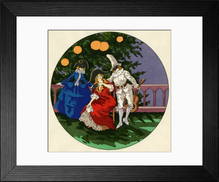 Framed Print : Pochoir print - Fancy Dress Party Masked Ball Framed Print : Pochoir print - Fancy Dress Party Masked Ball