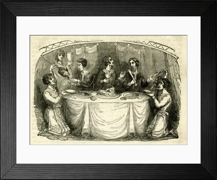 Framed Print : Saxon men at a table enjoying a banquet Framed Print : Saxon men at a table enjoying a banquet
