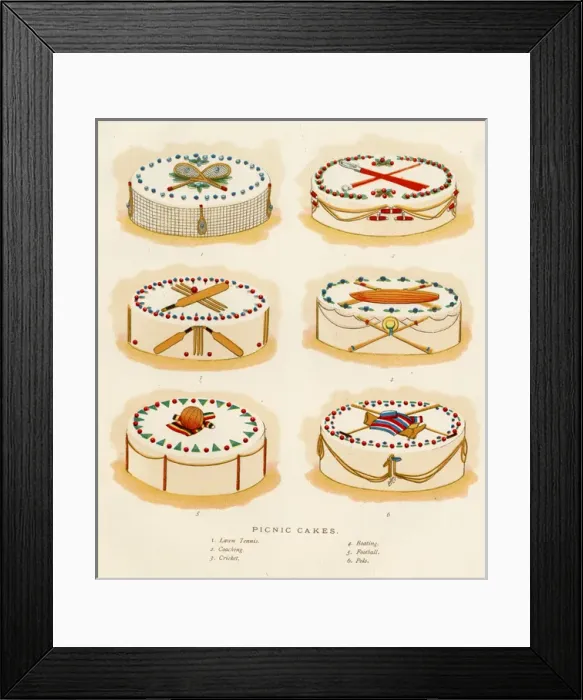 Framed Print : Picnic Cakes with sports decorations Framed Print : Picnic Cakes with sports decorations