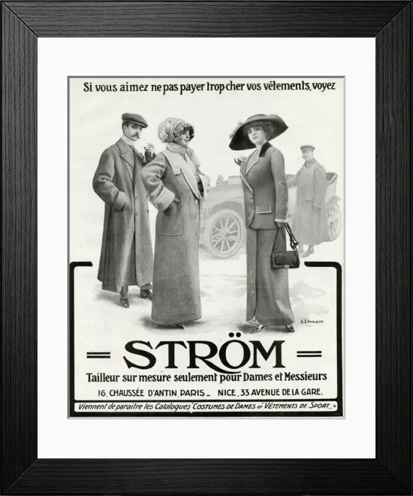 Framed Print : Advert for Strom mens and womens motor clothing 1912 Framed Print : Advert for Strom mens and womens motor clothing 1912